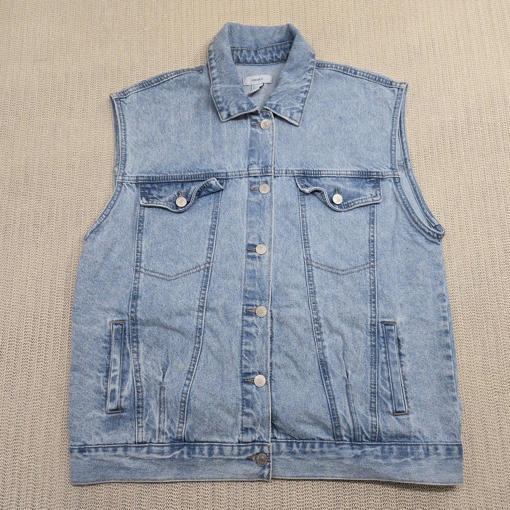 Forever 21 Denim Vest Womens Small Sleeveless Button Down Jean Jacket Trucker